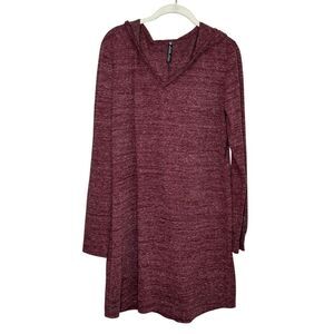 Kuhl Hooded Tunic Dress Womens Large Maroon Heather V Neck Long Sleeve Pullover